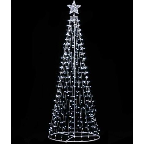Wisdom albero decorativo di Natale con struttura in metallo a cono altezza 2 metri con 480 luci a led reflex 5 mm bianco freddo con 60 led ad intermittenza bianco ghiaccio per interno ed esterno giard
