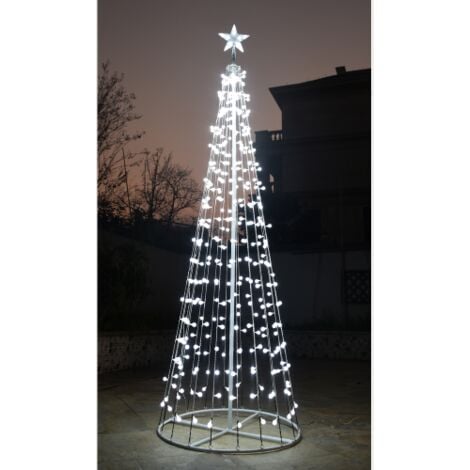 Wisdom albero decorativo di Natale con struttura in metallo a cono altezza 2,1 metri con 360 luci a led a Perla colore Bianco Ghiaccio con 8 giochi di luce per interno ed esterno giardino Bianco Fredd