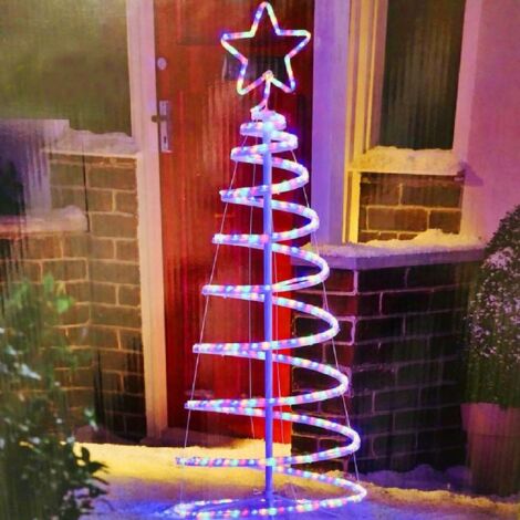 Wisdom albero di Natale decorativo moderno da 180 cm con struttura in metallo a cono con luci tubo a led Multicolore a spirale con 8 giochi di luce e telecomando presa usb per interno