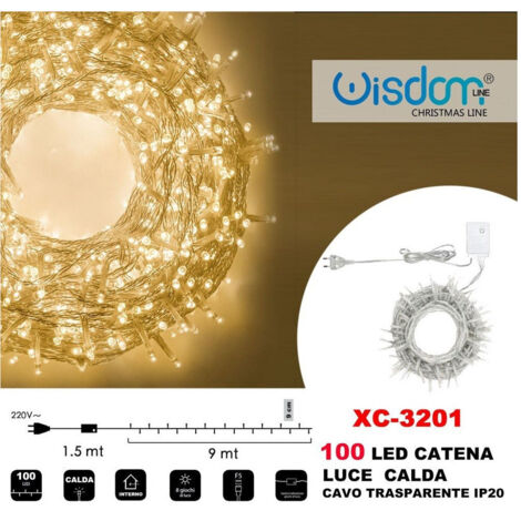 Wisdom - Catena Luminosa 100 Luci Led Lucciole Luce Calda Cavo Trasparente Ip20 Xc-3201 -