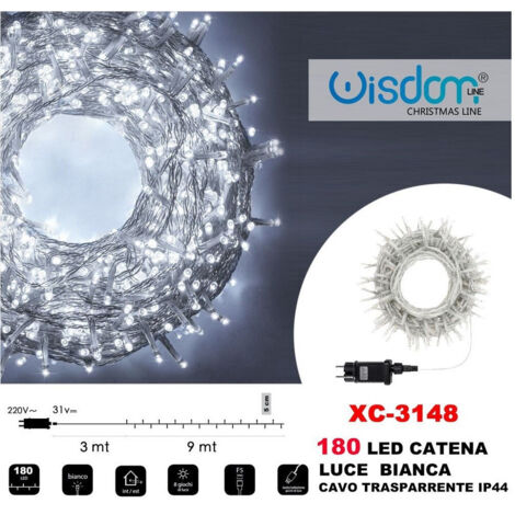 Wisdom - Catena Luminosa 180 Luci Led Lucciole Luce Bianca Cavo Trasparente Ip44 Xc-3148 -