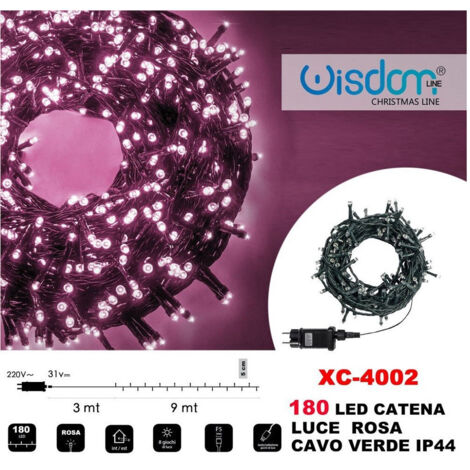 Wisdom - Catena Luminosa 180 Luci Led Lucciole Luce Rosa Cavo Verde Ip44 Xc-4002 -