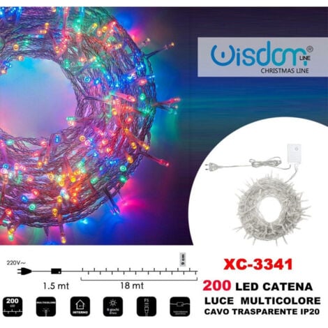 Wisdom - Catena Luminosa 200 Luci Led Lucciole Luce Multicolore Cavo Trasparente Xc-3341 -
