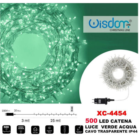 Wisdom - Catena Luminosa 500 Luci Led Lucciole Luce Verde Acqua Cavo Trasparente Xc-4454 -