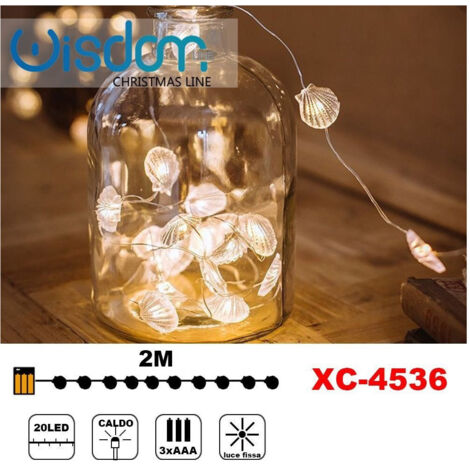 Wisdom - Catena Luminosa Conchiglie 20led A Batteria Luce Calda Fissa Decorazioni Xc-4536 -