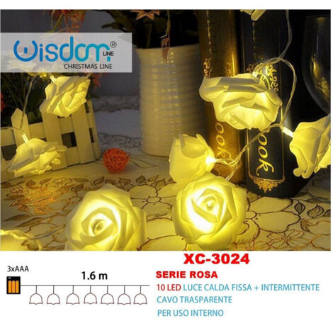 Wisdom - Catena Luminosa Rose 10 Led A Batteria Luce Calda Fissa + Intermittente Xc-3024 -