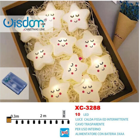 Wisdom - Catena Luminosa Stelle 10led A Batteria Luce Calda Fissa + Intermittente Xc-3288 -