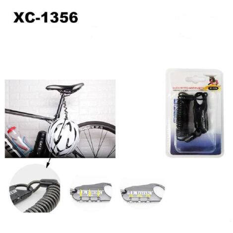 Wisdom - Lucchetto Antifurto Cavo A Molla Spirale Per Moto Bici Casco Combinazione Xc1356 -