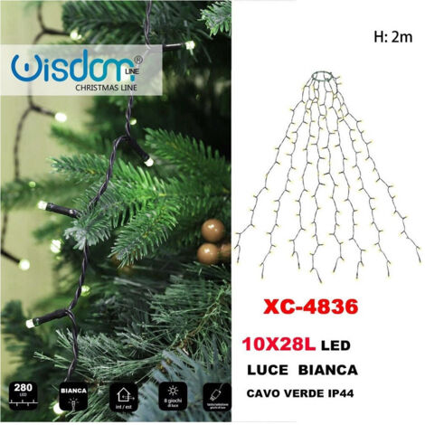Wisdom - Mantello Catena Luminosa 280 Led 10x28 Luci Ip44 Luce Bianca Cavo Verde Xc-4836 -