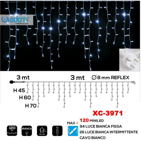 Wisdom - Tenda Luminosa Natalizia 120led Luce Bianca Fissa + Bianca Intermittente Xc-3971 -