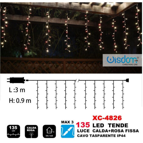 Wisdom - Tenda Luminosa Natalizia 135led Luce Calda + Rosa Fissa Cavo Trasparente Xc-4826 -