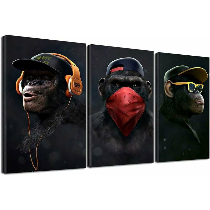 Wise Monkeys Canvas Wall Art - Canvas Prints for Living Room Modern Home Decor , 30 x 50 cm ,3 Pieces,Guazhuni