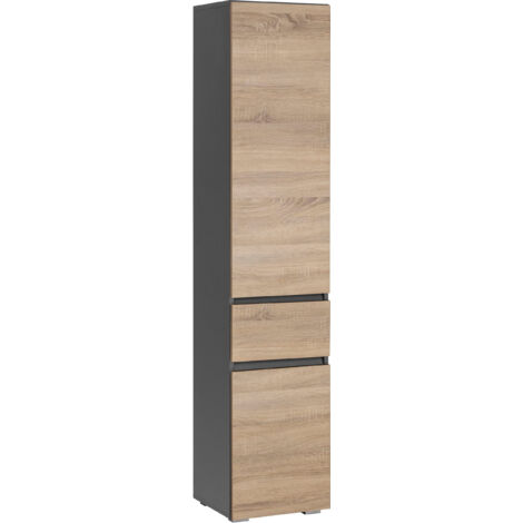 Wisla -Armoire haute 2 portes 1 tiroir en chêne anthracite