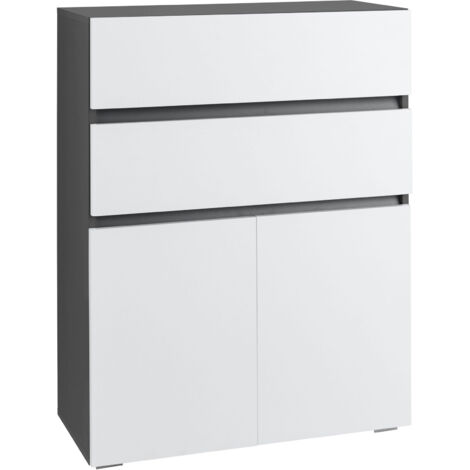 Wisla Armoire midi avec 2 tiroirs et 2 portes en aggloméré blanc / anthracite