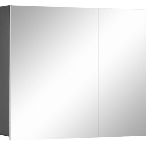 Wisla -Armoire suspendue à 2 portes miroir en blanc anthracite