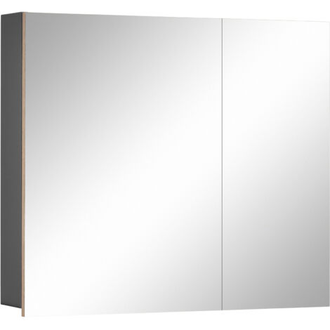 Wisla -Armoire suspendue à 2 portes miroir en chêne anthracite