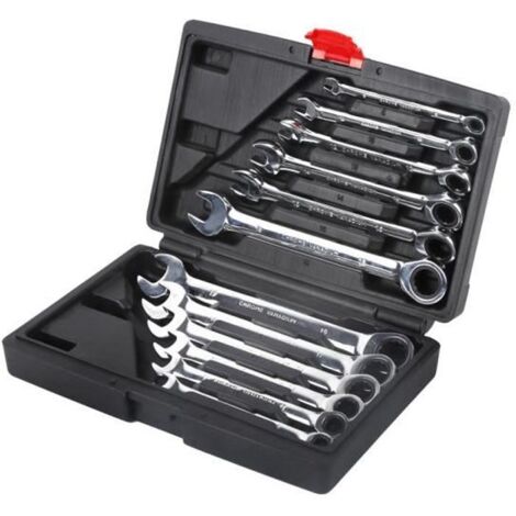 WISS 12PCS Malette Jeu Combiné Clé Mixtes a Cliquet 8-19mm Métrique Dent Clé Plate - Molette Réversible Mixtes Outil