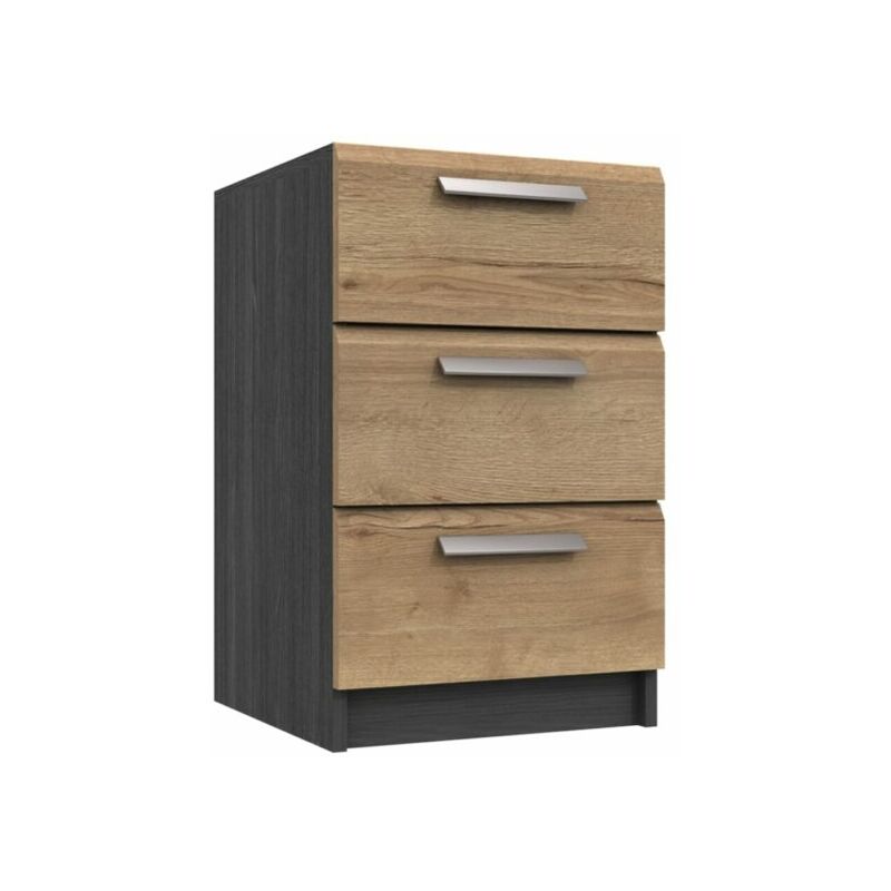 Wister Three Draw Bedside Table Graphite and Natural Rustic Oak