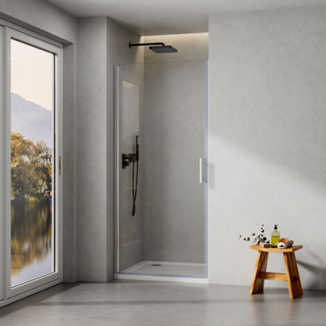 WITEN&NOCK 90x195cm Duschkabine Dusche Drehtür Duschtür Duschwand 6 mm ESG Nano Glas Chromoptik