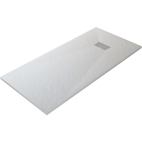 WITEN&NOCK design SMC Duschwanne Duschtasse mit Edelstahl Abflussrinne mit siphon, Steinoptik, weiß, 180x90 cm