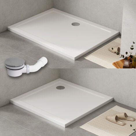 WITEN&NOCK SMC Duschwanne 120x90x4cm weiß in Hochglanz Duschtasse mit Ablaufgarnitur