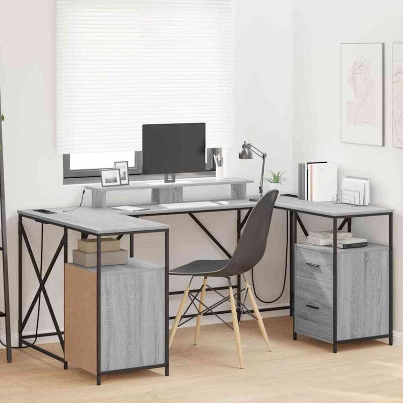 Desk Grey Sonoma 182 X 101 X 87.5 Cm Engineered Wood Vidaxl