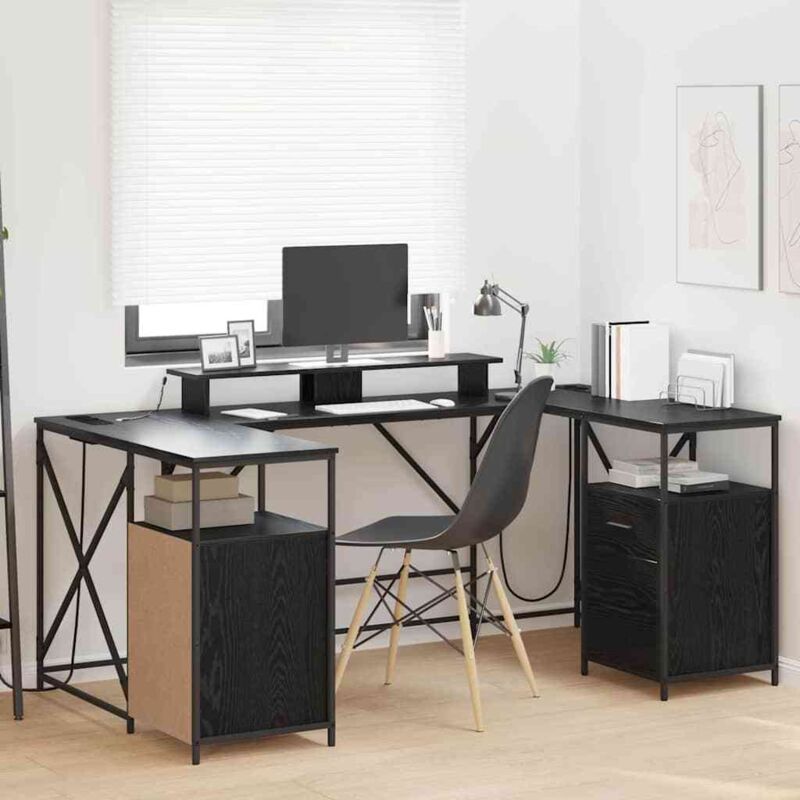 Vidaxl - Desk With Drawer Black Oak 182 X 101 X 87.5 Cm Engineered Wood