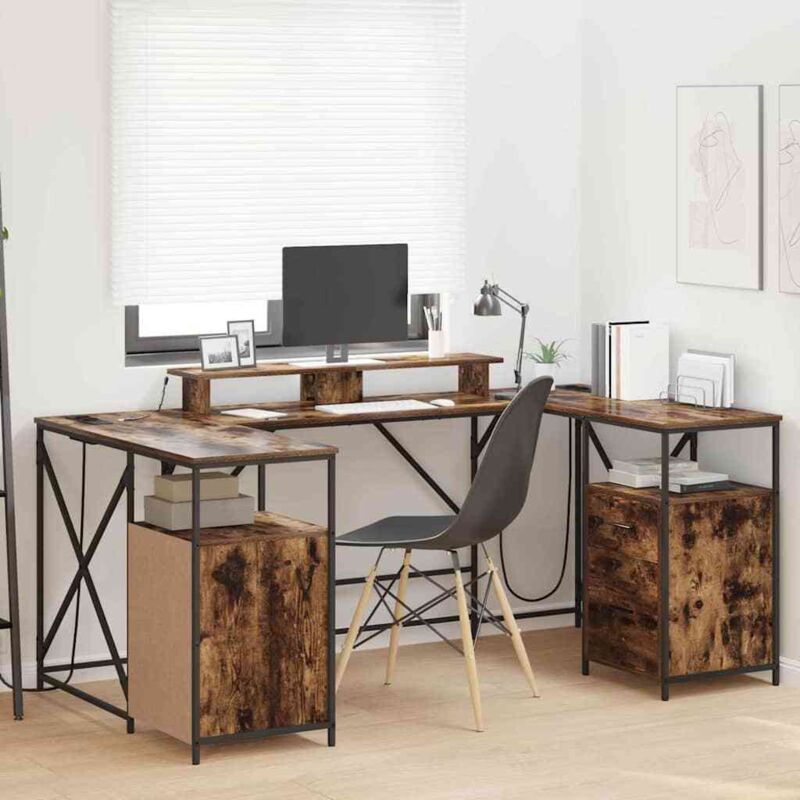 Desk With Drawer Smoked Oak 182 X 101 X 87.5 Cm Engineered Wood Vidaxl