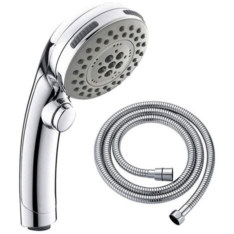 With stop button, chrome-plated shower head, 5-mode hand shower set, 1.5 hose, one-button water stop shower head