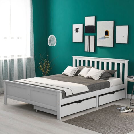 ABRIHOME (Without Mattress)Wooden Solid Pine Storage Bed with Drawers Bed Furniture Frame for Adults, Kids, Teenagers, Double BED ,190x135cm, White