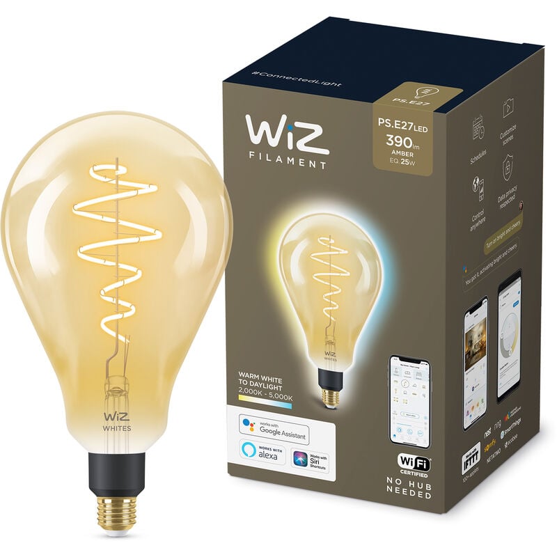 Ampoule led Connectée Wi-Fi Vintage, Standard Géant E27, Nuances de Blanc, équivalent 25W, 370 lumen, fonctionne avec Alexa, Google Assistant et