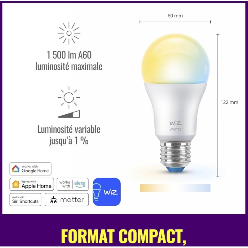 Philips Hue White & Colour Ambiance A60 – Ampoule connectée E27 100 W équivalente, Wi-Fi & Bluetooth