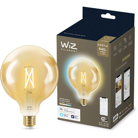 WiZ ampoule LED Connectée Vintage Globe E27, Nuances de Blanc, équivalent 50W, 640 lumen, fonctionne avec Alexa, Google Assistant et Apple HomeKit