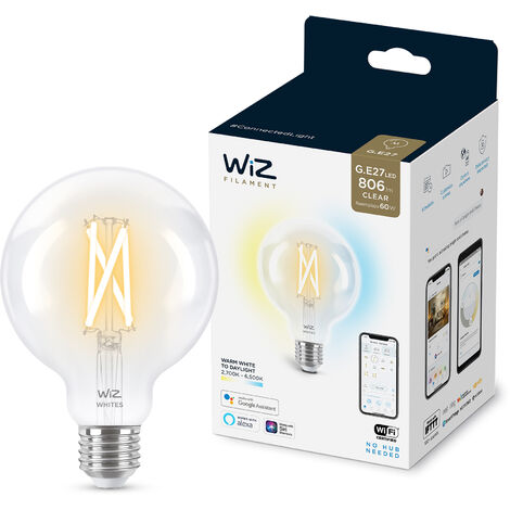 WiZ ampoule LED Connectée Wi-Fi Claire E27, Nuances de Blanc, équivalent 60W, 806 lumen, fonctionne avec Alexa, Google Assistant et Apple HomeKit