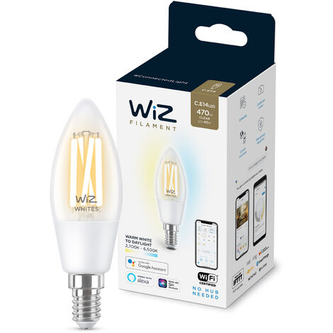 WiZ ampoule LED Connectée Wi-Fi, claire, Flamme E14, Nuances de Blanc, équivalent 40W, 470 lumen, fonctionne avec Alexa, Google Assistant et Apple HomeKit