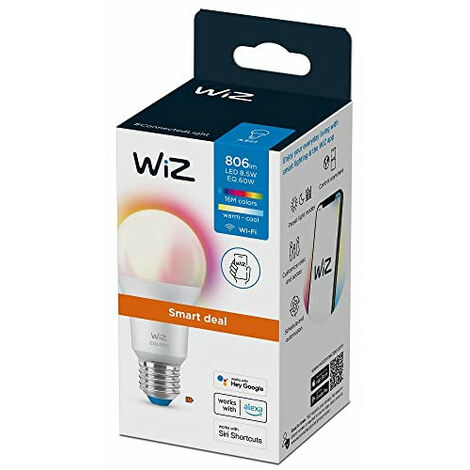 WiZ ampoule LED Connectée Wi-Fi Couleur E27, équivalent 60W, 806 lumen, fonctionne avec Alexa, Google Assistant et Apple HomeKit (872016907191900)
