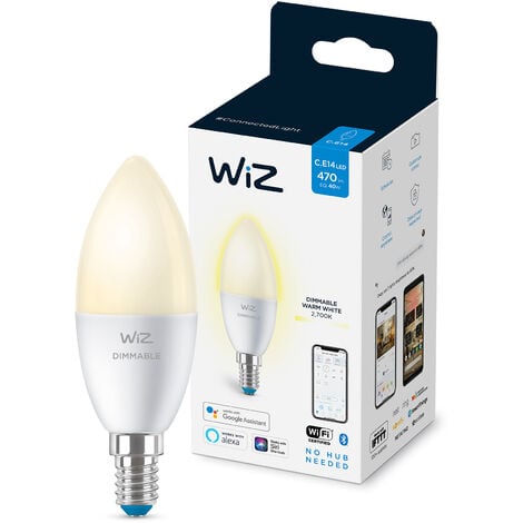 WiZ ampoule LED Connectée Wi-Fi E14 à intensité variable, Blanc Chaud, équivalent 40W, 470 lumen, fonctionne avec Alexa, Google Assistant et Apple HomeKit