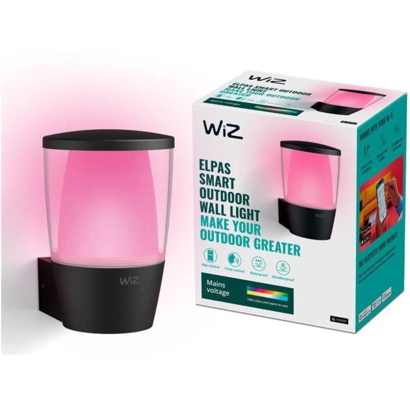 Applique murale extérieure Wi-Fi, couleur, IP44, fonctionne avec Alexa, Google Assistant et Apple HomeKit, noire - WIZ