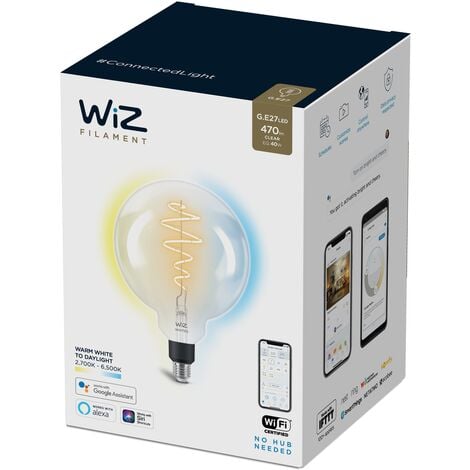 main image of "Wiz Bombilla Wifi LED Filamento Regulable Blancos globo 200 60w E27 Luz blanca de cálida a fría, 2700-6500K, 6.5W (equivale a 40 W), A+"