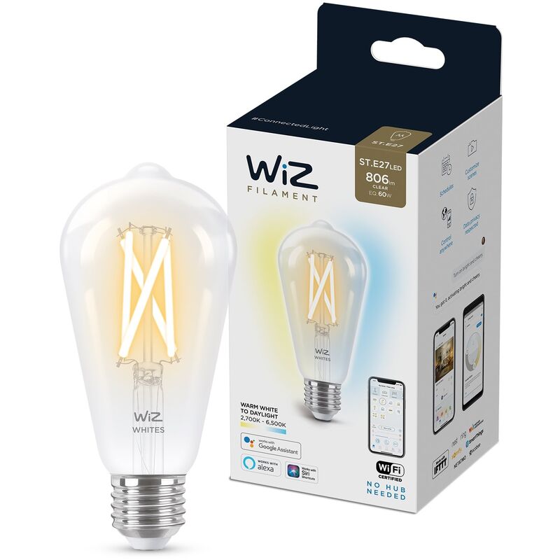 

Wiz Bombilla Wifi Led Filamento Regulable Blancos St64 60W E27 2700-6500K, 6.7W (Equivale A 60 W), A++
