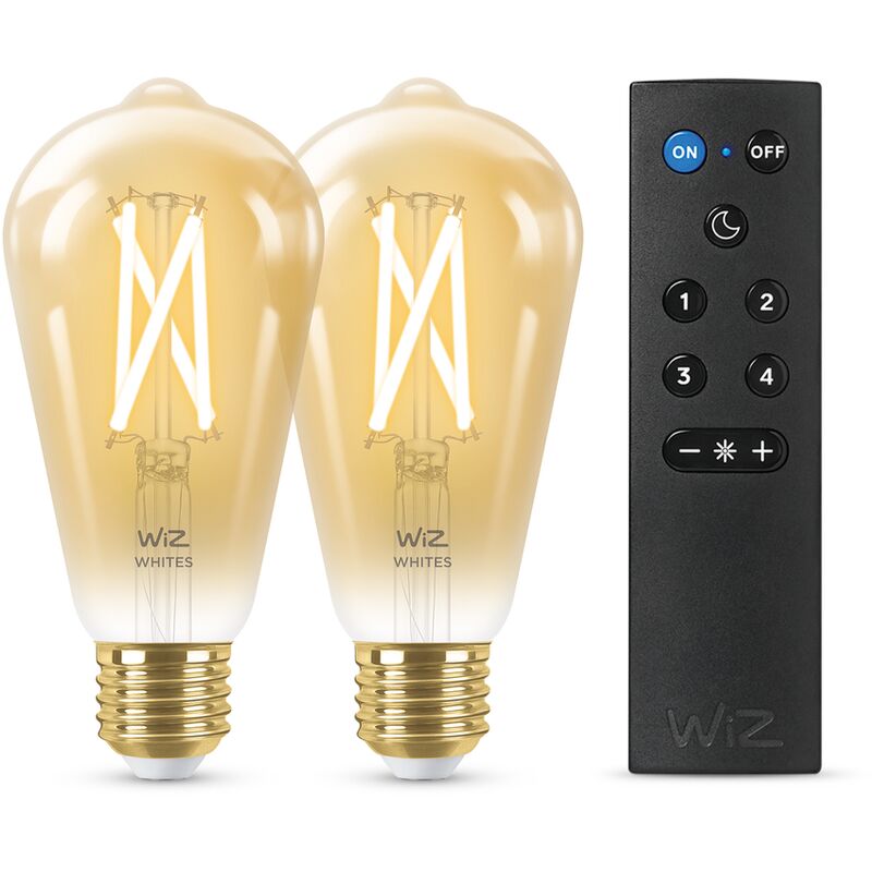 

Wiz Bombilla Wifi LED Filamento Vintage Regulable Blancos ST64 50w E27 pack 2 + Wiz control remoto Luz blanca de cálida a fría, 2700-6500K, 6.7W