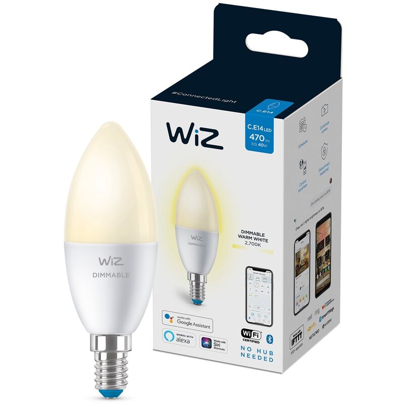 

Wiz Bombilla Wifi Y Bluetooth Led Regulable Vela 40W E14 Luz Blanca Cálida, 2700K, 4.9W (Equivale A 40 W), A+