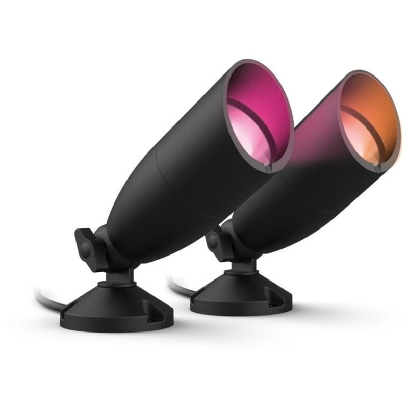 Pack de 2 spots extérieurs Wi-Fi, couleur, IP67, fonctionne avec Alexa, Google Assistant et Apple HomeKit, noir, alimentation incluse - WIZ