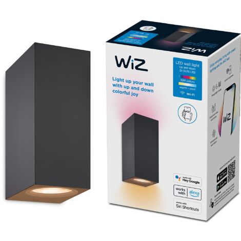 WiZ Lampada da Parete Smart Up and Down, 2 Punti Luce, Luce Bianca e Colorata, 2x5W, Wi-Fi, , Nero, Tecnologia SpaceSense, Controllo Vocale (Alexa, Apple HomeKit, Google Home)