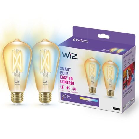 WiZ Lampadina Smart WiFi, Luce Bianca da Calda a Fredda Dimmerabile, Filament Ambrata, E27, 2 PezziI, 6.5W, Tecnologia SpaceSense, Controllo Vocale (Alexa, Apple HomeKit, Google Home)