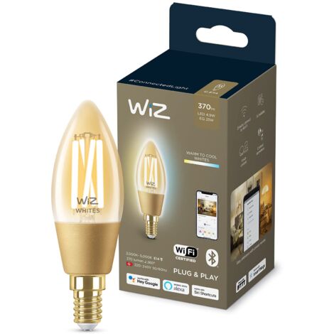 WiZ Lampadina Smart WiFi, Luce Bianca da Calda a Fredda Dimmerabile, Filamento Ambrata, E14, 5W, Tecnologia SpaceSense, Controllo Vocale (Alexa, Apple HomeKit, Google Home)