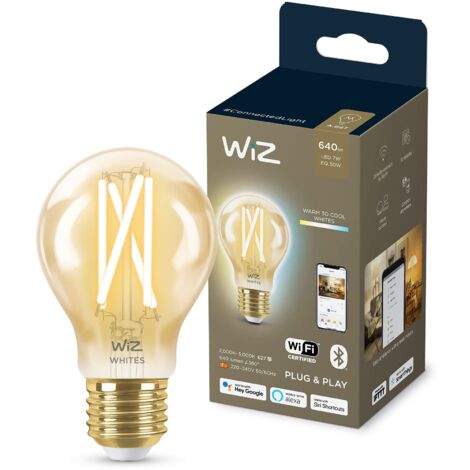WiZ Lampadina Smart WiFi, Luce Bianca da Calda a Fredda Dimmerabile, Filamento Ambrata, E27, 7W, Tecnologia SpaceSense, Controllo Vocale (Alexa, Apple HomeKit, Google Home)