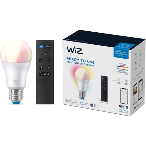 WiZ Lampadina Smart WiFi, Luce Bianca o Colorata Dimmerabile, E27, 8W, Telecomando WiZmote Incluso, Tecnologia SpaceSense, Controllo Vocale (Alexa, Apple HomeKit, Google Home)