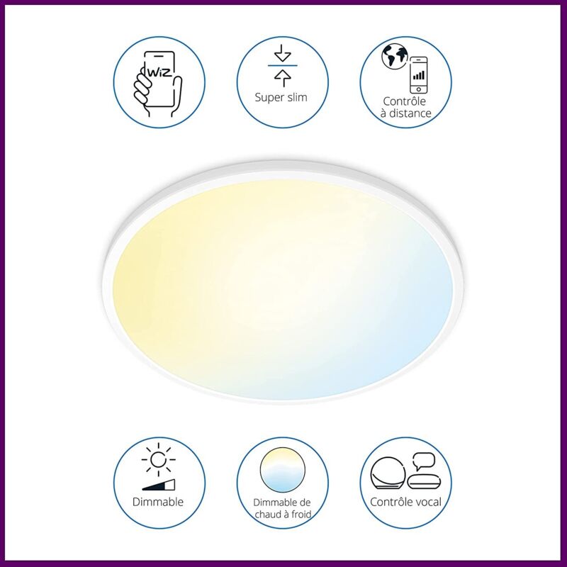 WIZ - plafonnier Wi-Fi Superslim Blanc, 36W, nuances de blanc, fonctionne avec Alexa, Google Assistant et Apple HomeKit