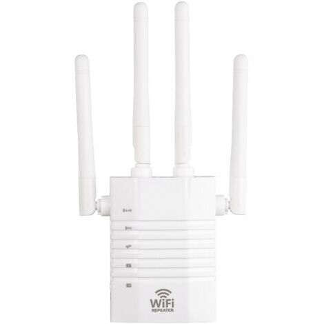 WLAN-Signalverstärker, 1200 Mbit/s Übertragungsrate, 4 externe Antennen, 2,4-GHz- bis 5-GHz-Netzwerk, AP-Repeater-Modus und WPS-Funktion, 100–240 V Wechselstrom, 50/60 Hz, mit LAN-Anschluss, weiß